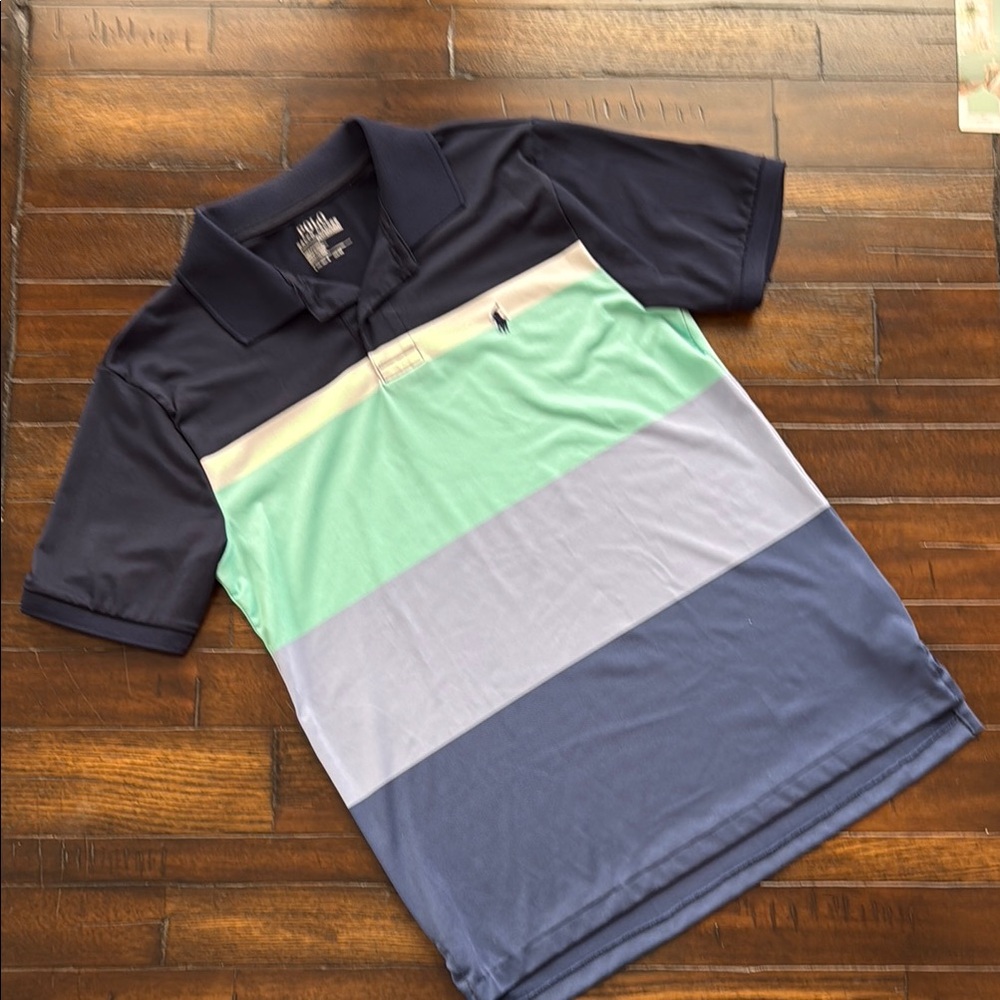 Boys Polo Ralph Lauren Striped Polo Shirt - Navy, Teal & Blue Size Large 14/16